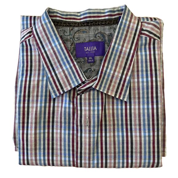 Tallia | Men's XXL 18.5 Gingham Striped Flip Cuff Button Down Shirt Paisley Gray - Picture 3 of 13
